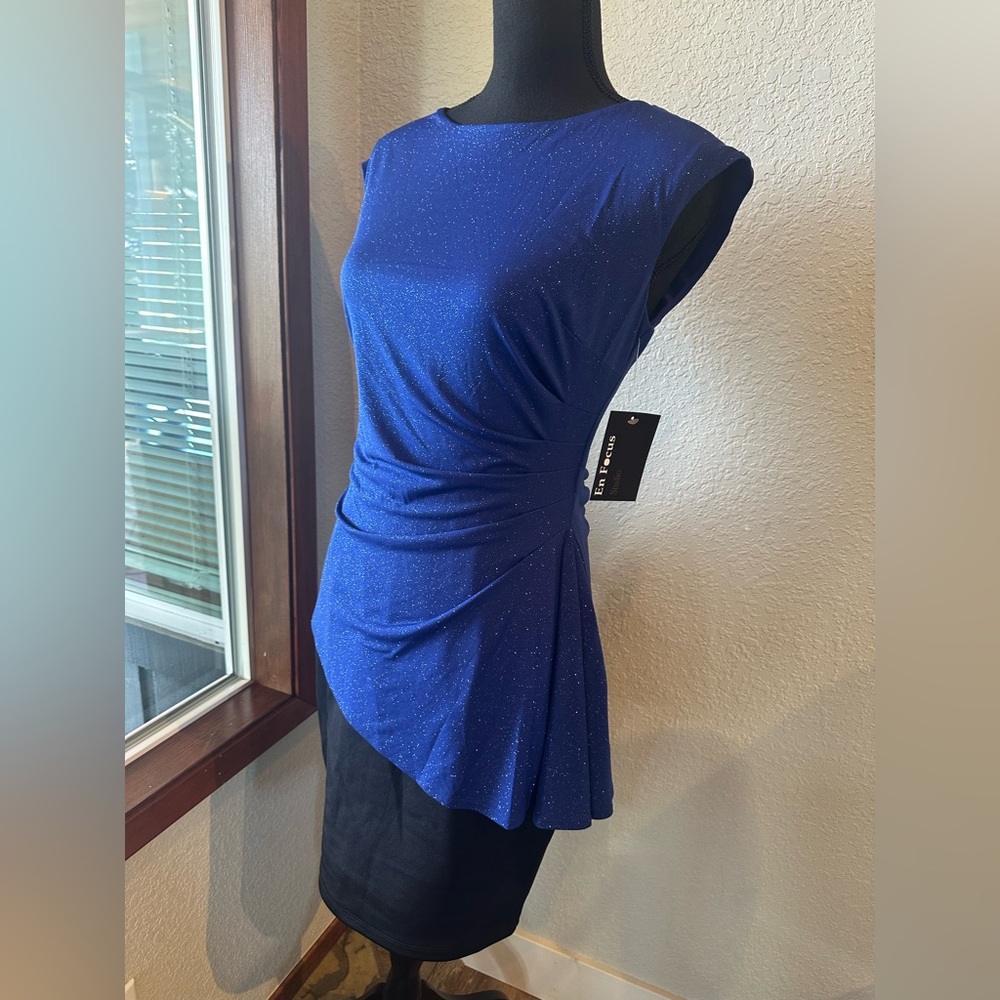 Enfocus Studio Blue and Black Asymmetrical Dress